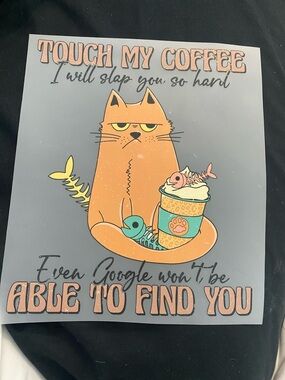 Humorous Cat Coffee Heat Transfer Design - Orange Cat Design